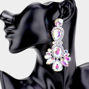 Crystal Rhinestone Pave Drop Evening Earrings